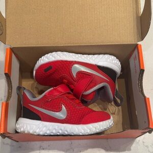 Nike Kids Red and Silver Sneakers